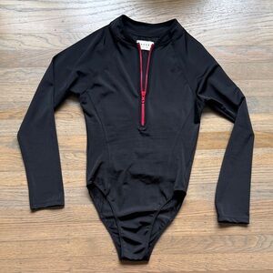 Makara Wear Syla Long Sleeve One Piece Swimsuit - Black/Red Zip - XL